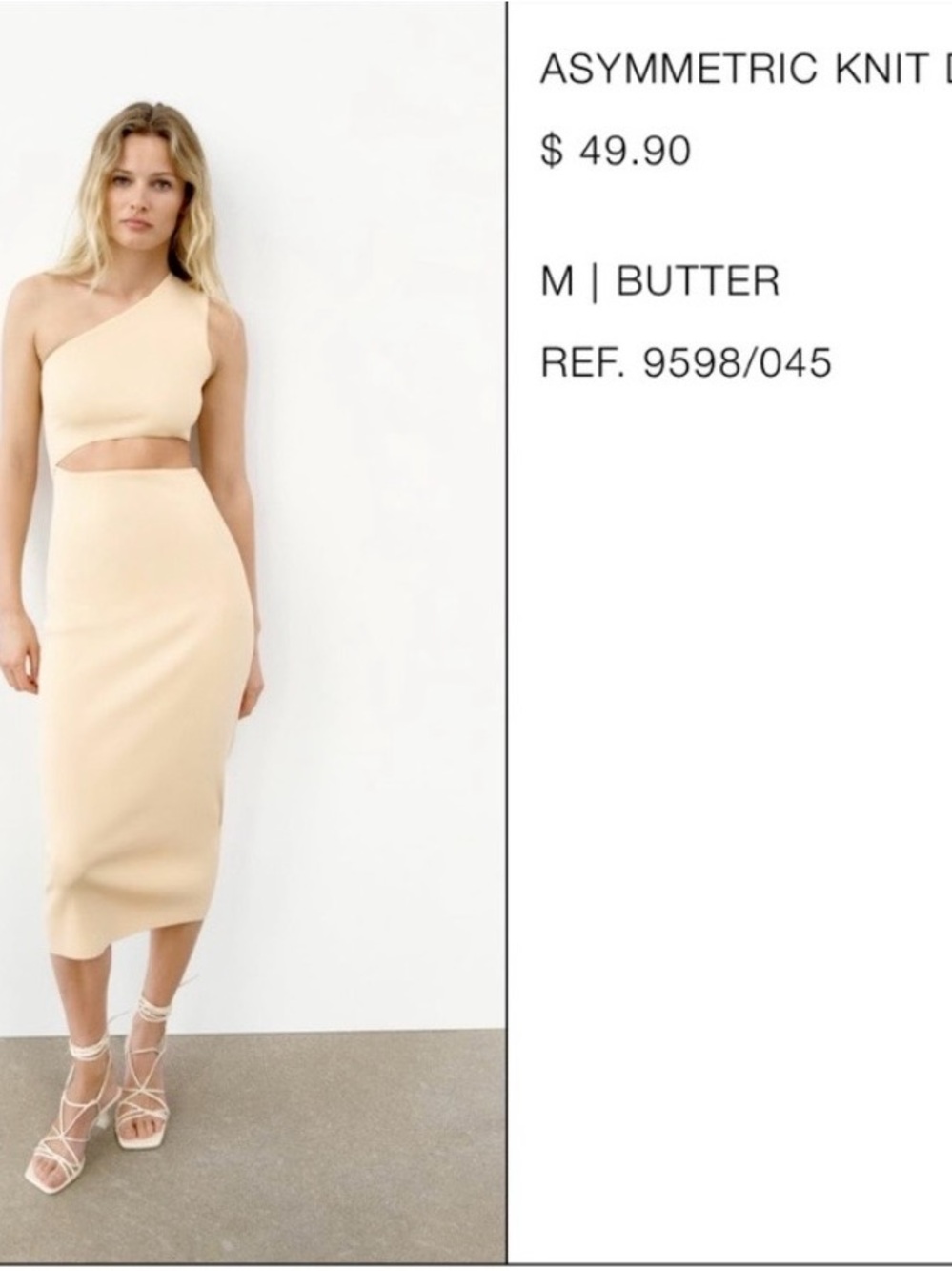 Zara Butter Asymmetrical Cut Out Midi Dress